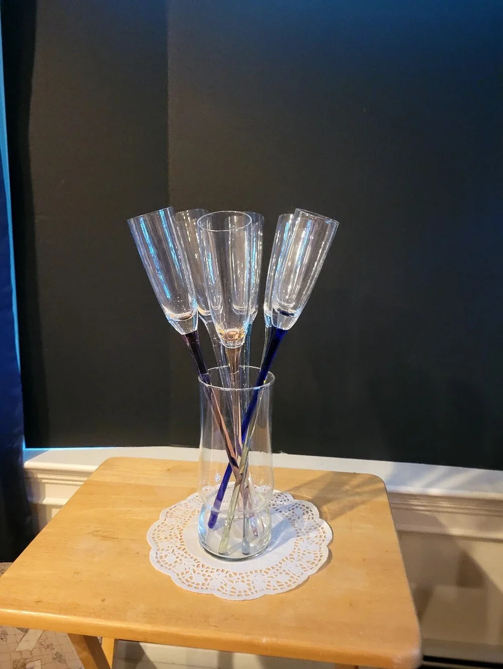 Vintage Lot of 6 Hand Blown Champagne Flutes 17” Long Very Fancy